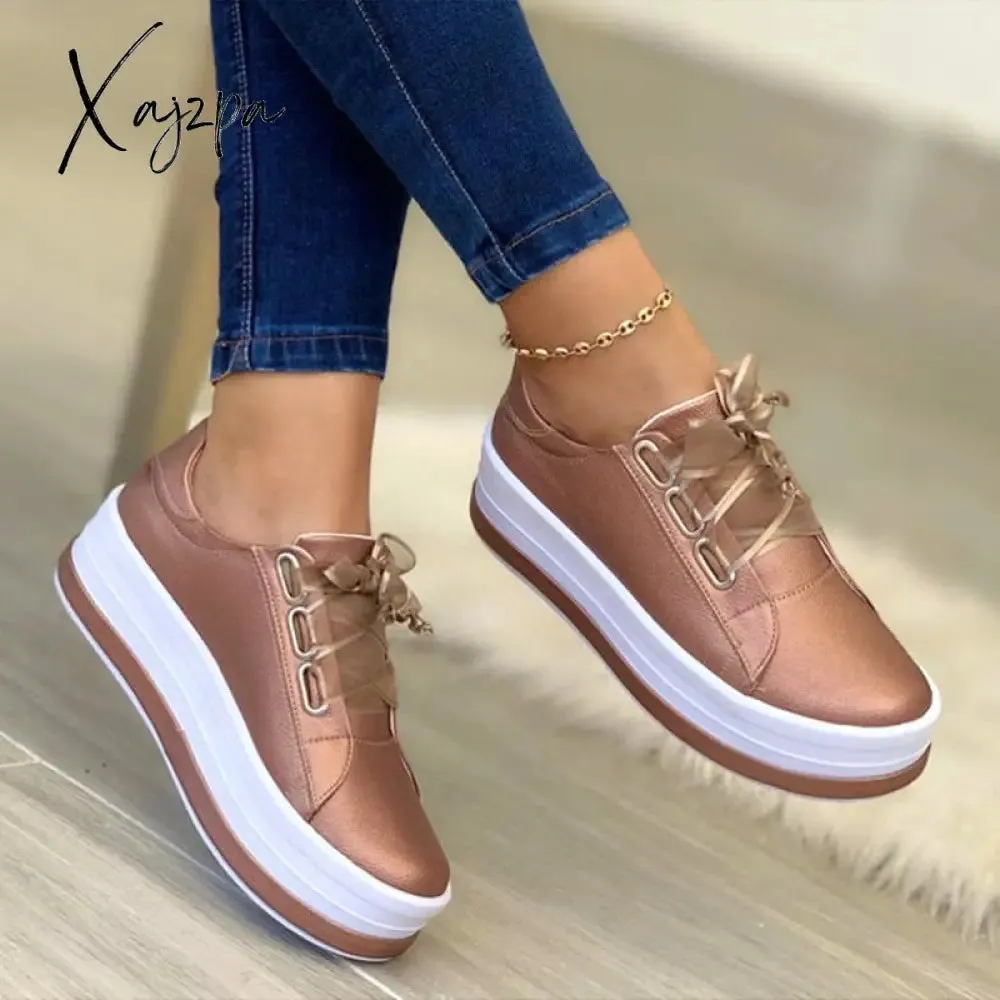 Xajzpa - Women Sports Shoes Lady Vulcanized Shoes Outdoor Platform Shoes Female Casual PU Fashion Sneakers Women Wedge Flats