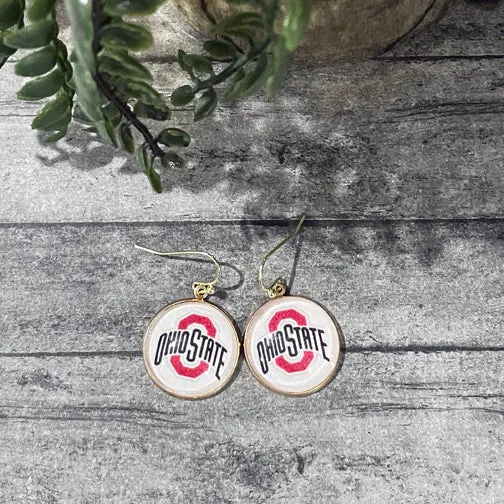 Your Favorite Sports Team or School Custom Dangly Circle Earrings (GOLD OR SILVER)