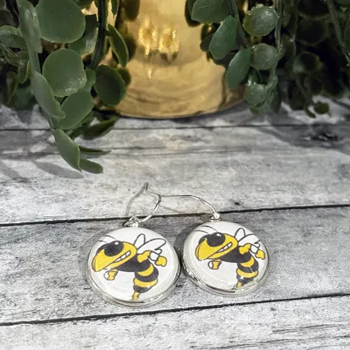 Your Favorite Sports Team or School Custom Dangly Circle Earrings (GOLD OR SILVER)